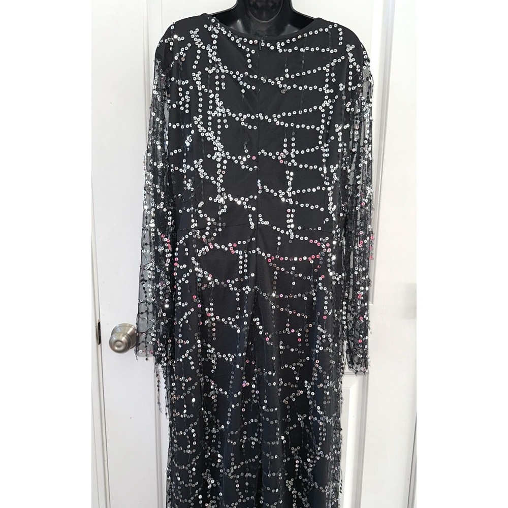 Southern Fried Chics Black Sequin Maxi dress with Mesh Sleeves - Picture 8 of 8